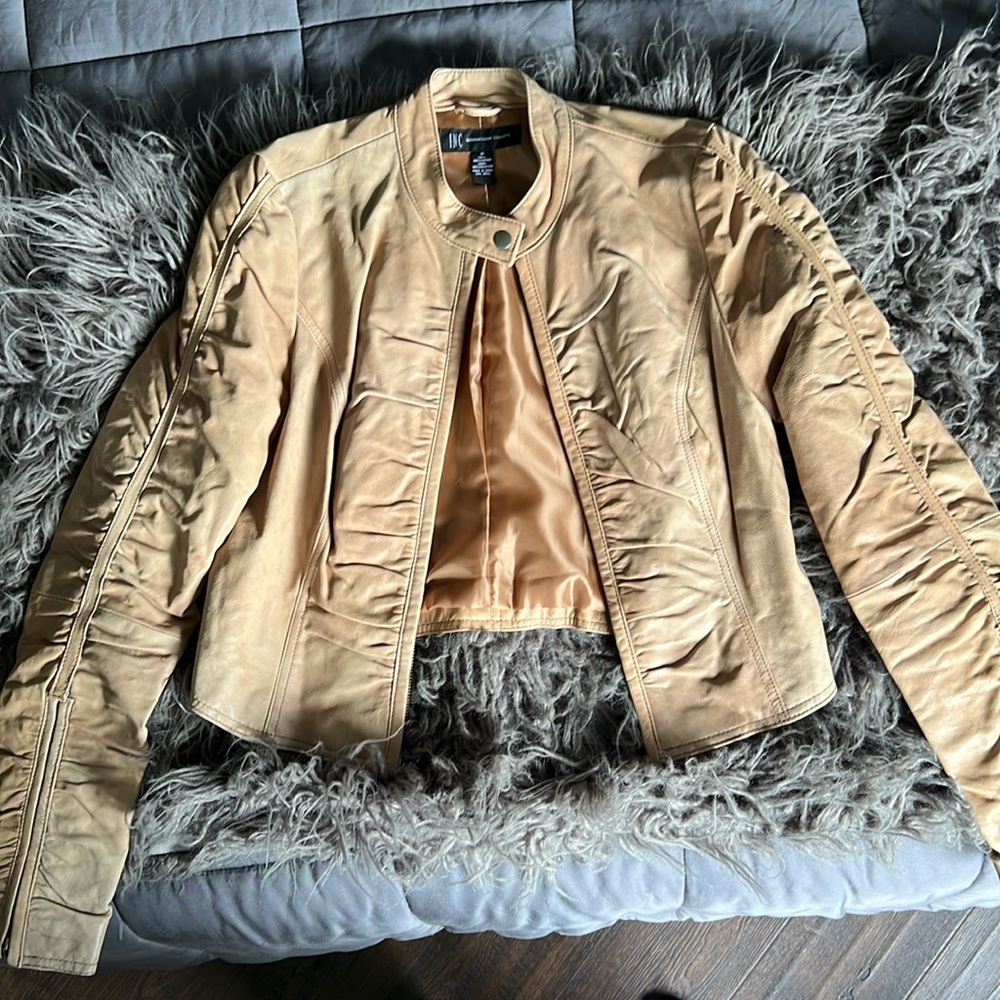 INC women’s leather cropped jacket. Size M. Camel color.